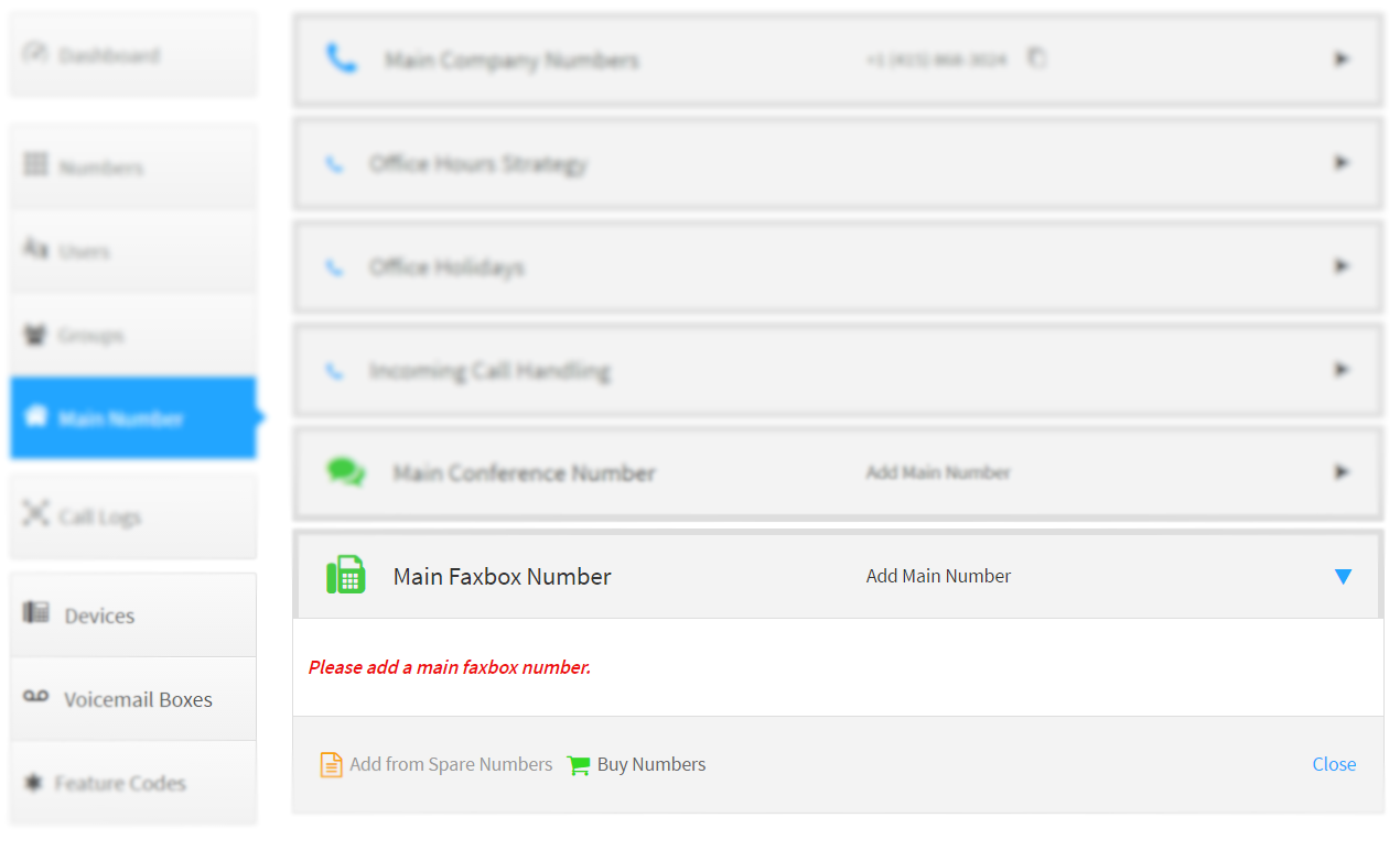 SmartPBX faxbox number list
