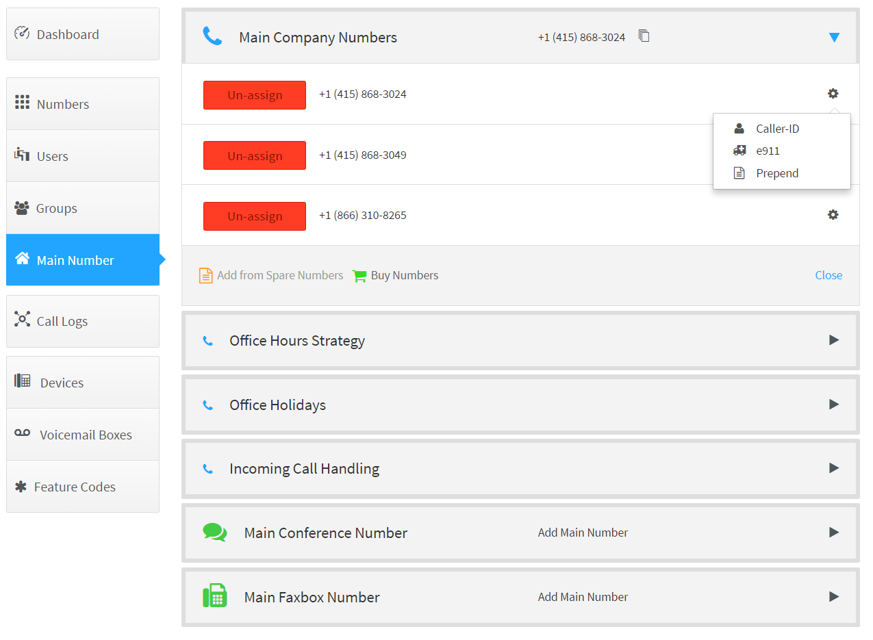 SmartPBX company number list with features