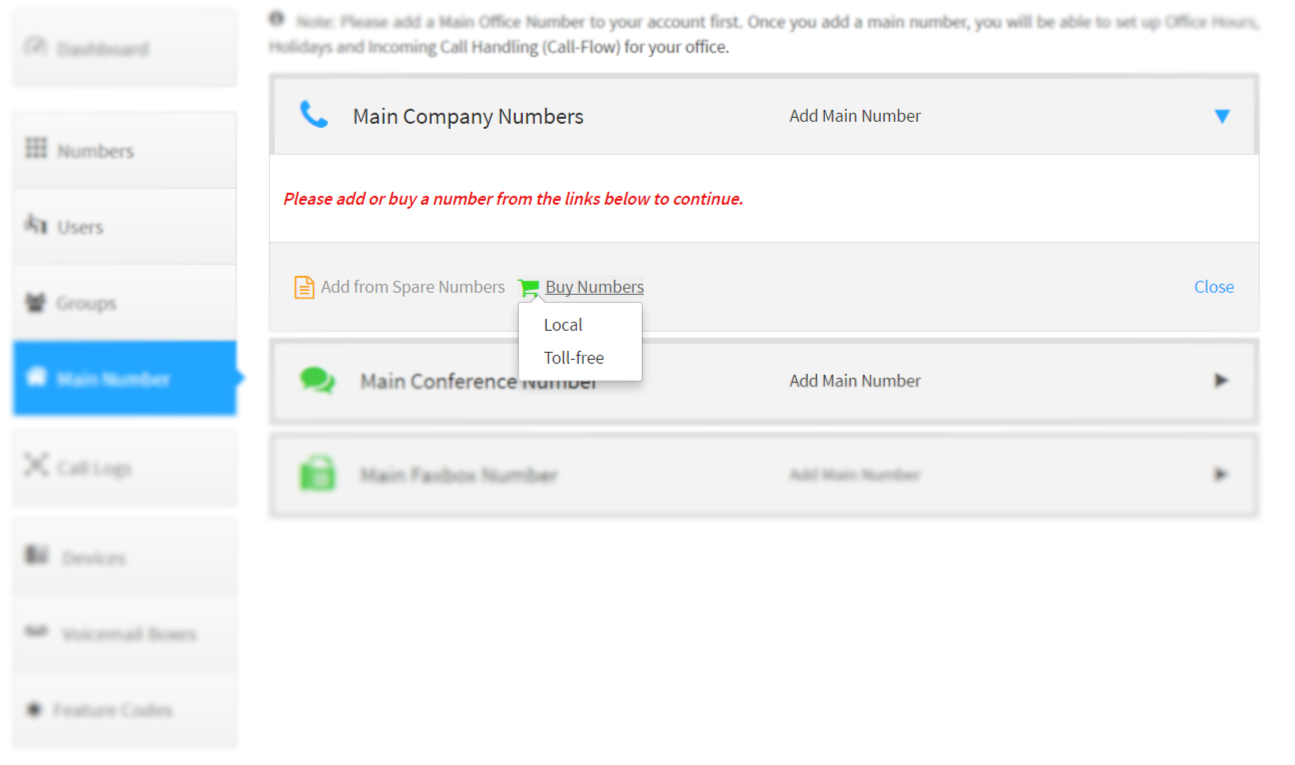SmartPBX main company numbers local