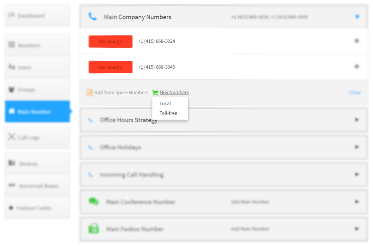 SmartPBX main company numbers toll-free