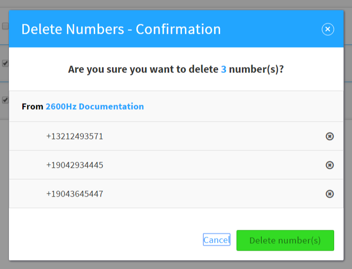 SmartPBX number delete accept pop-up
